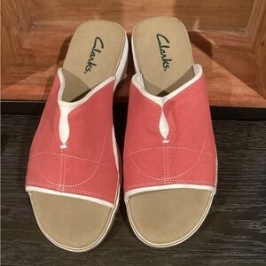 Clarks Pink Suede and White Slides, Sized 9M, Like new